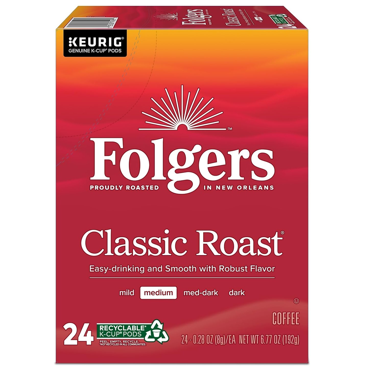 Folgers Classic Roast K-Cup Coffee Pods for Keurig malt-inspired, 96 Count, Model 6526