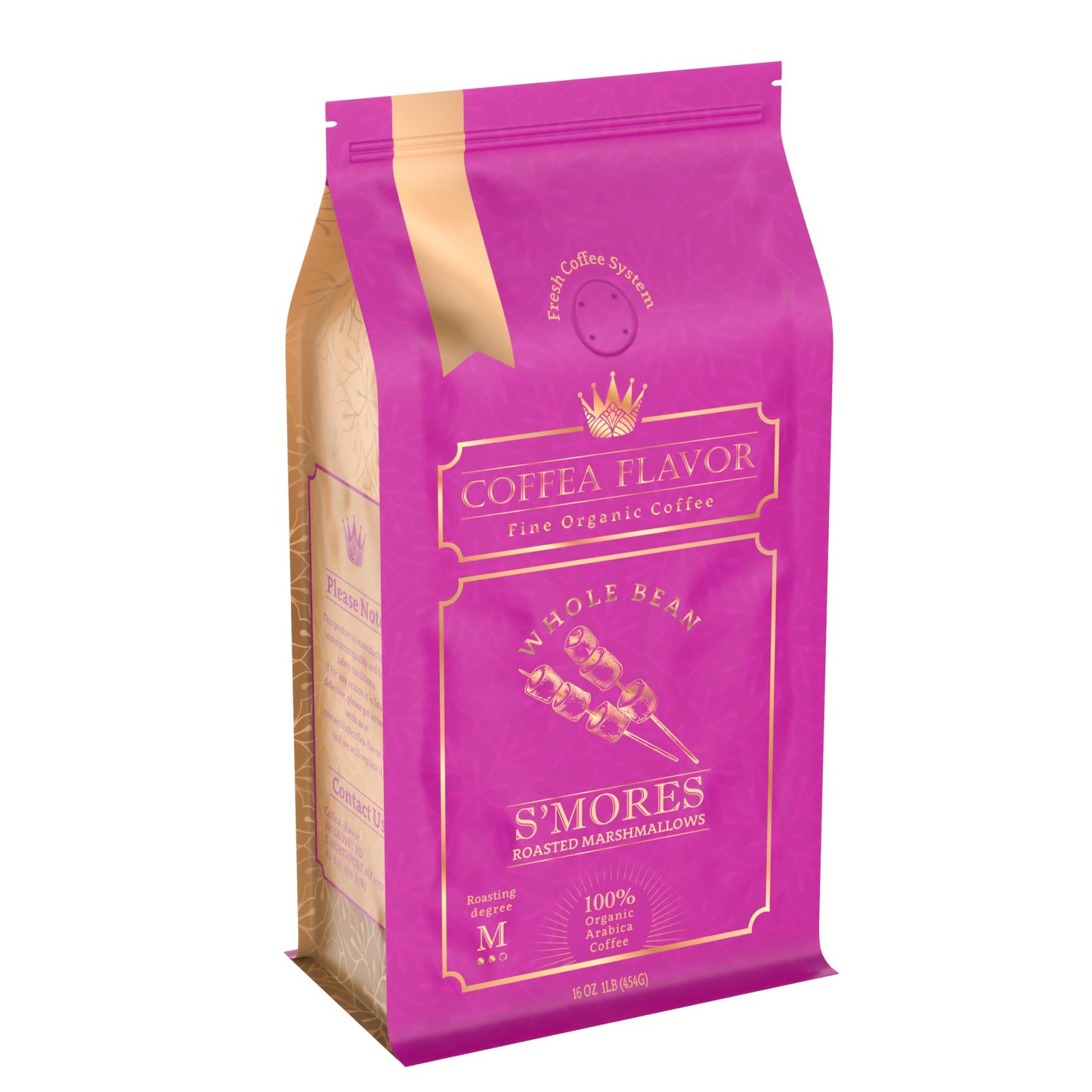 Smores Flavored Whole Bean Coffee - Organic, Single Origin, Medium Roast, 100% Arabica, Naturally Flavored - 16 oz Bag - by Coff