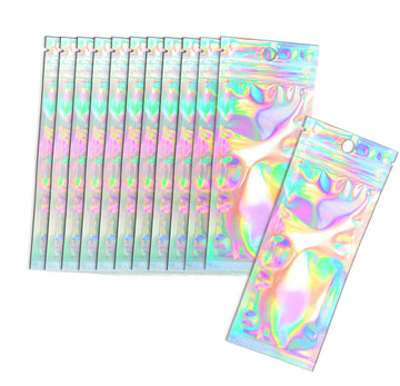 Trunple 100 Pcs Resealable Holographic Bags Small Ziplock Plastic Smell Proof Baggies For Party Favor Food Storage, Lip Gloss, C