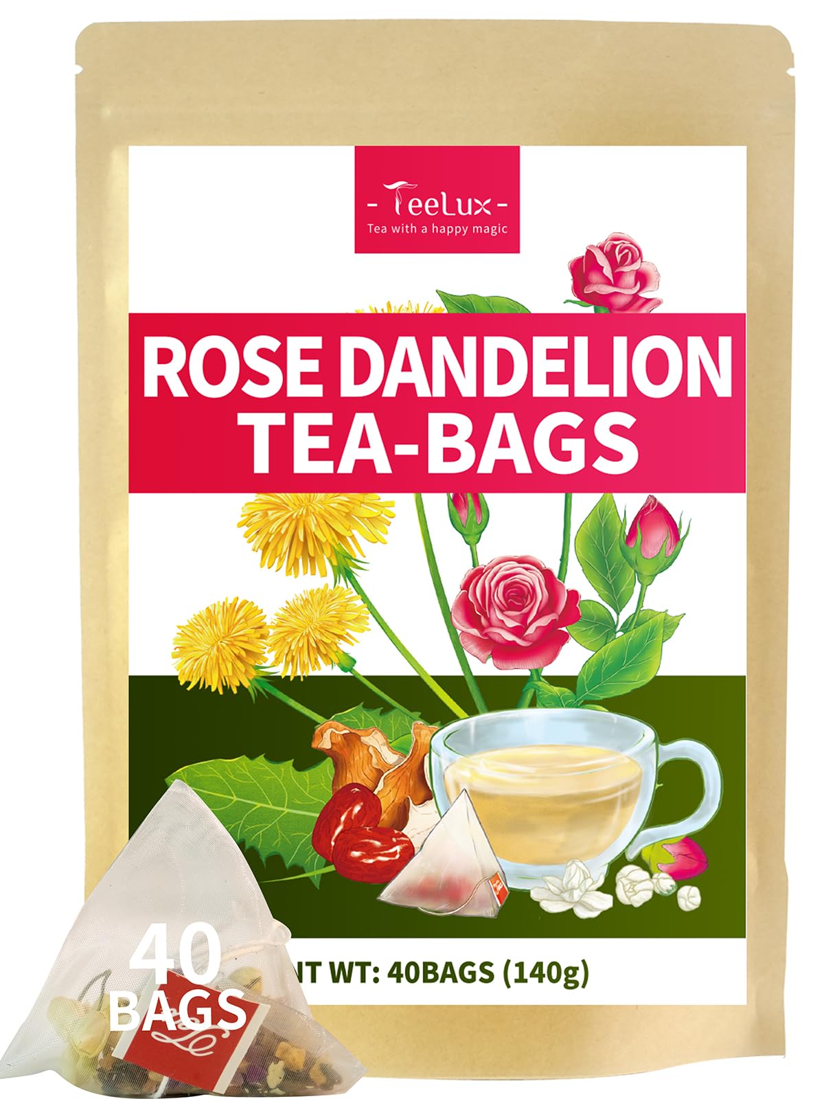 TeeLux Dandelion Leaf & Root Tea with Orange Peel, Caffeine Free, 40 Count