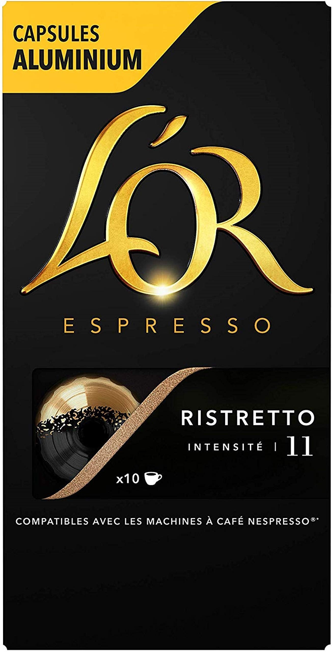 LOr Espresso Caf? Ristretto - Intensit? 11 - 50 Capsules en Aluminium Compatibles avec les Machines Nespresso (Lot de 5X10 capsules)