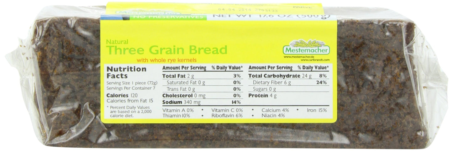 Mestemacher Bread Three Grain, 17.6-Ounce (Pack Of 6)