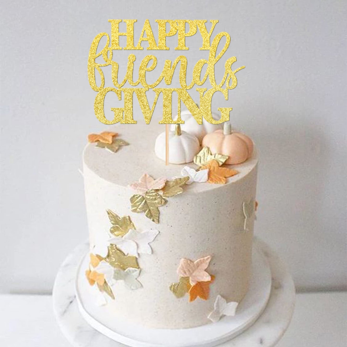 1 Pcs Happy Friendsgiving Cake Topper Gold Glitter Happy Thanksgiving Cake Pick Decorations For Thanksgiving Day Theme Party Cak