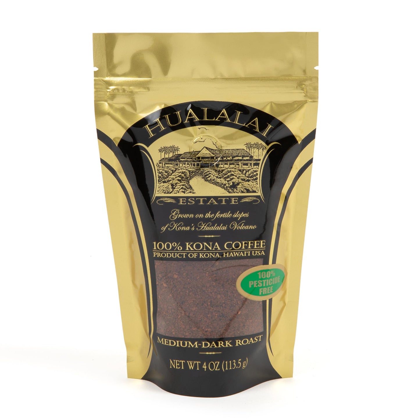 Hualalai Estate Kona Ground Coffee - Medium Dark Roast, Pesticide-Free, 4 oz