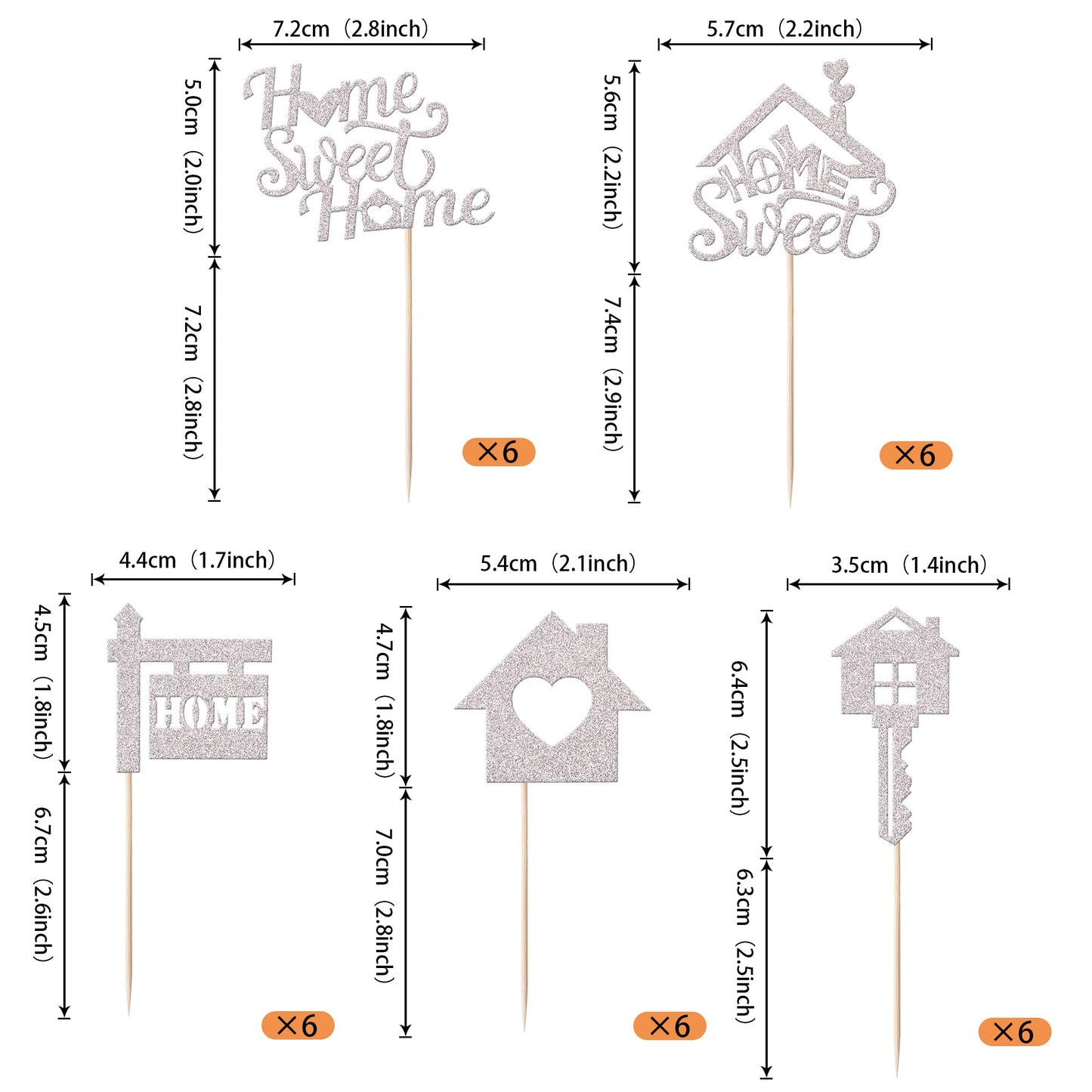 Rssta i Cupcake Toppers 30 Pack Silver Glitter Paper Key Housewarming Decorations Model XM082-silver