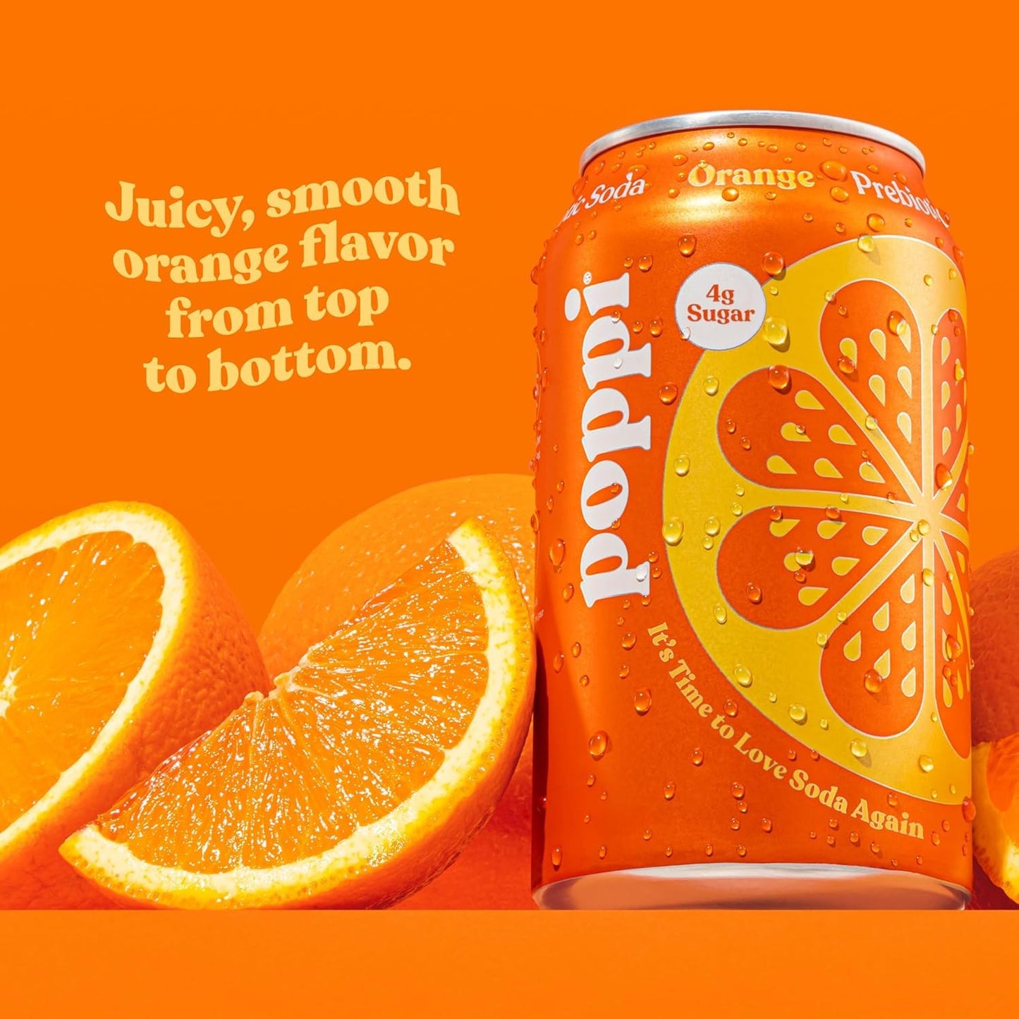 KD Chocolates Poppii Orange Prebiotic Soda, 12 oz Cans, 4 Pack