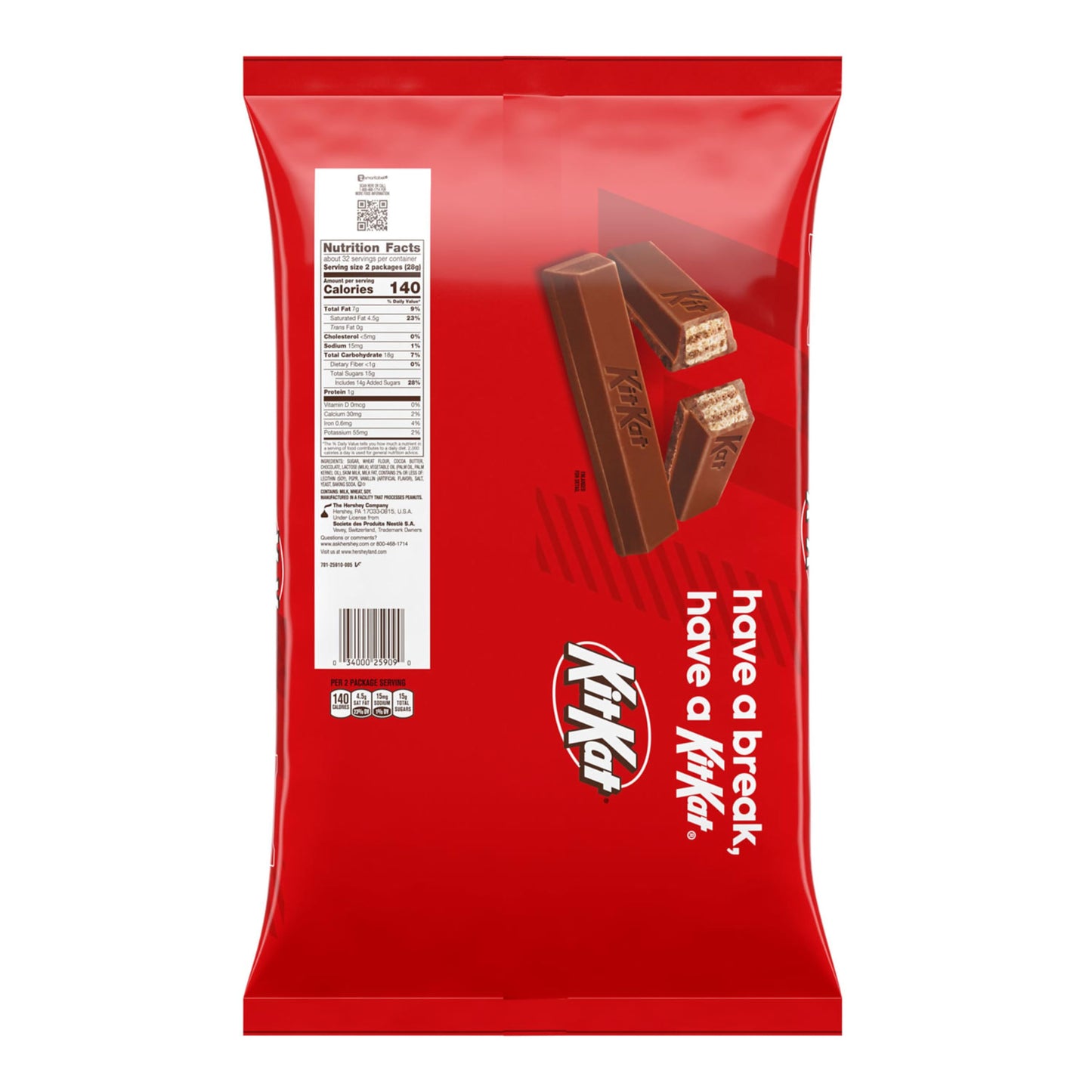 KIT KAT Milk Chocolate Wafer Snack Size, Christmas Candy Bag, 32 oz