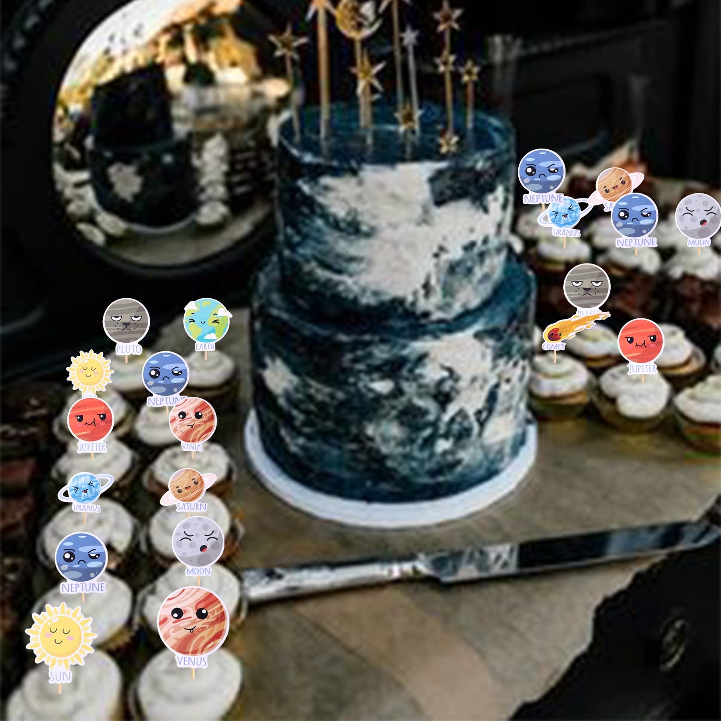 30 Pcs Outer Space Cupcake Toppers Solar System Galaxy Universe Planets Cupcake Picks Space Planet Theme Baby Shower Birthday Pa