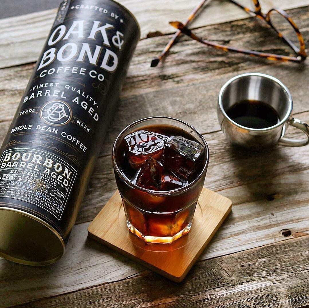 OAK & BOND Espresso spirit-inspired flavor Barrel Aged Coffee, Whole Bean Arabica, Dark Roast, 10oz, Black