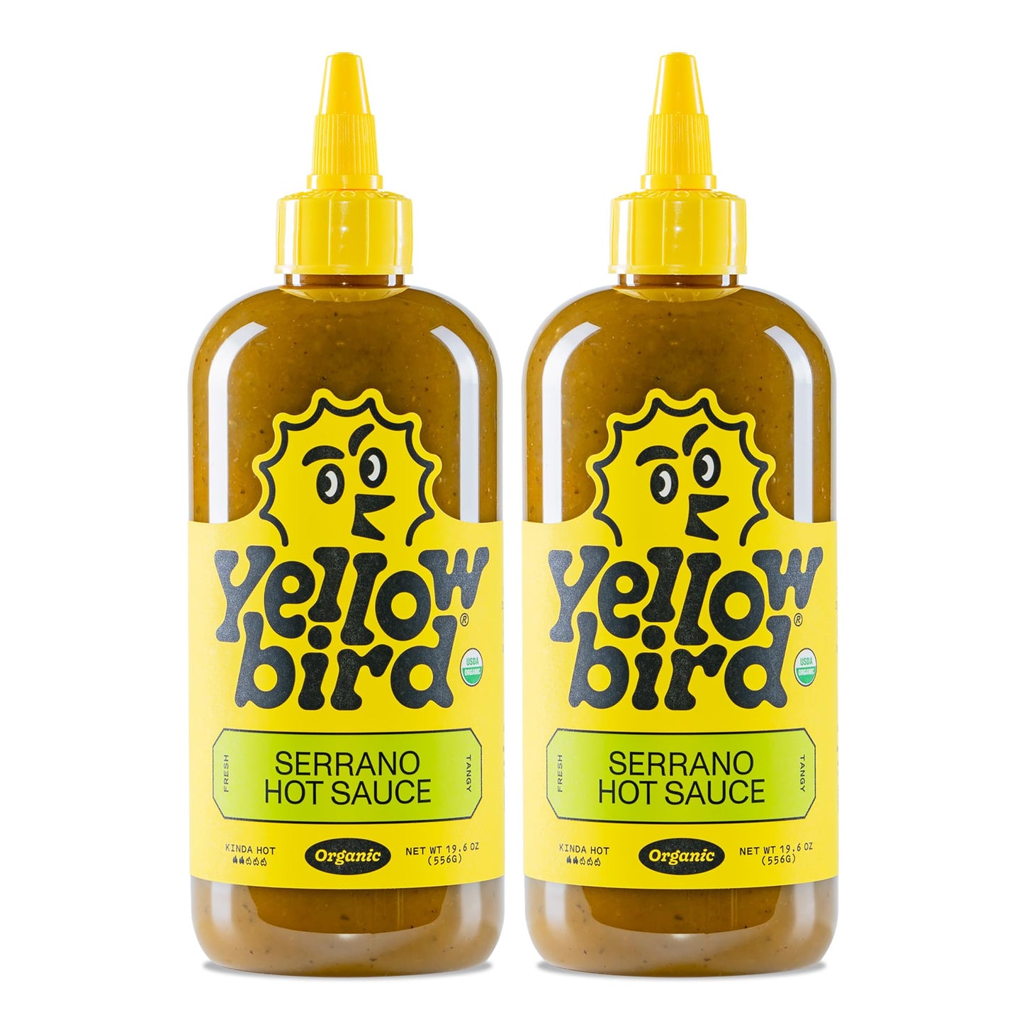 Yellowbird Organic Serrano Hot Sauce 19.6 oz. Pantry Size (Kinda Hot | 2 Bottles | Made w/ Organic Garlic, Cucumber, & Lime)