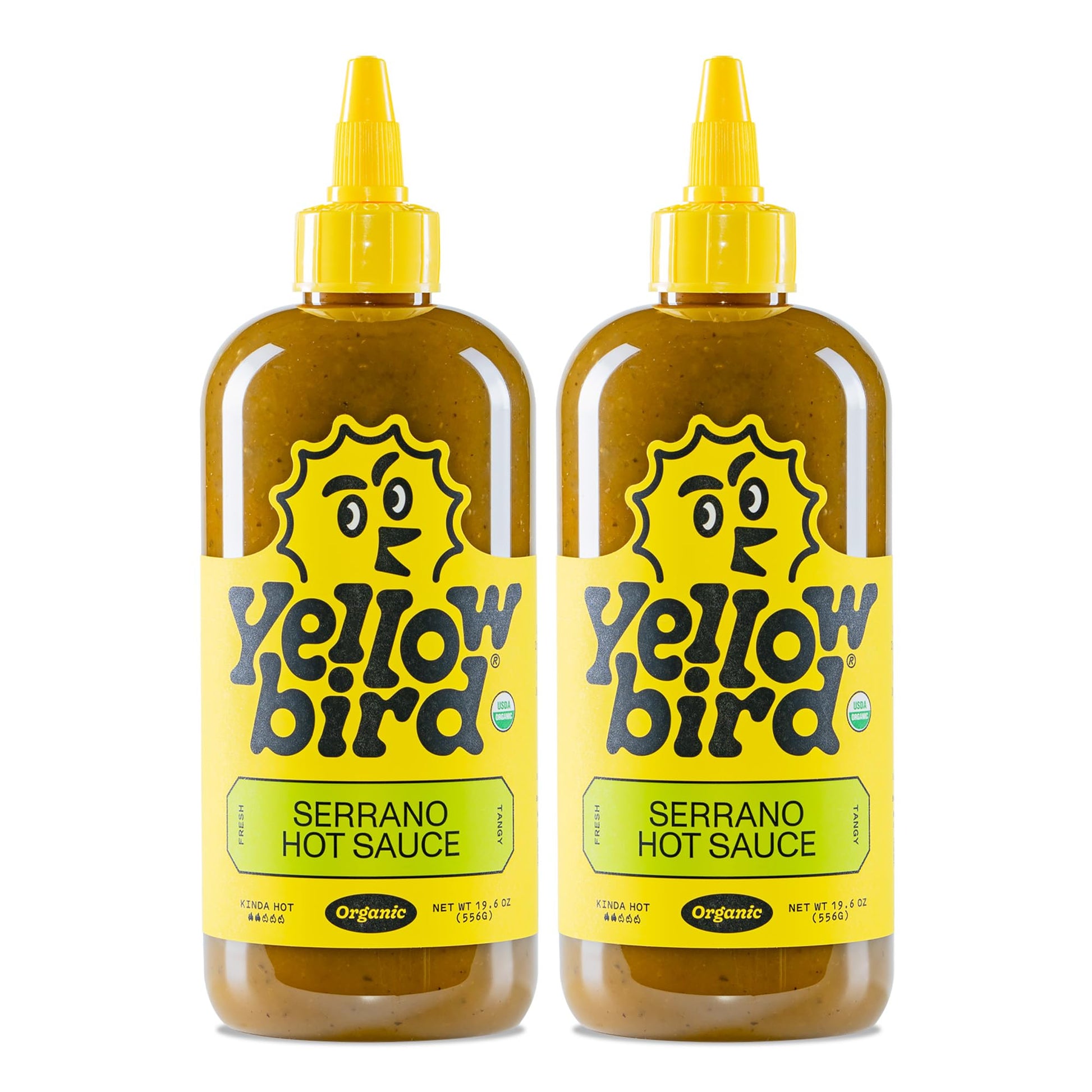 Yellowbird Organic Serrano Hot Sauce 19.6 oz. Pantry Size (Kinda Hot | 2 Bottles | Made w/ Organic Garlic, Cucumber, & Lime)