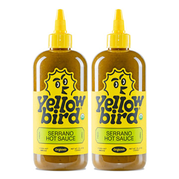 Yellowbird Organic Serrano Hot Sauce 19.6 oz. Pantry Size (Kinda Hot | 2 Bottles | Made w/ Organic Garlic, Cucumber, & Lime)