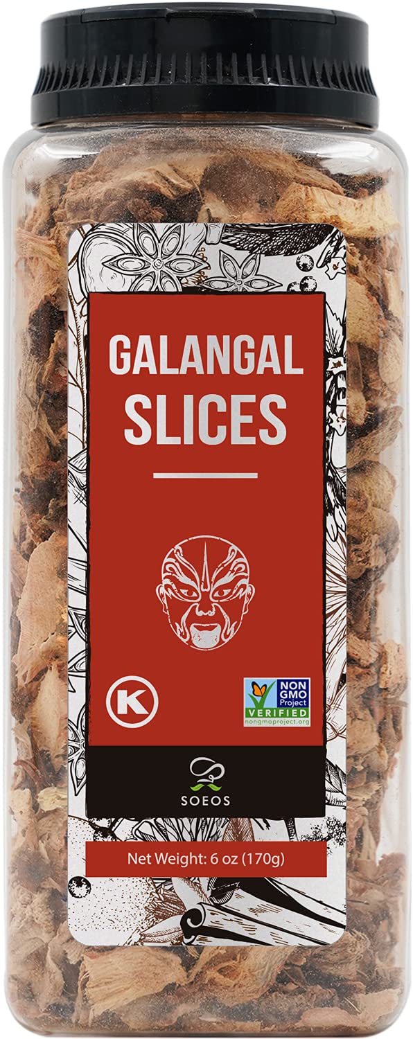 Soeos Galangal Slices 6 Ounces, Non-GMO Verified, Kosher, Great Galangal - Alpinia Galanga, Perfect for Tom Yum and Tom Kha Soup
