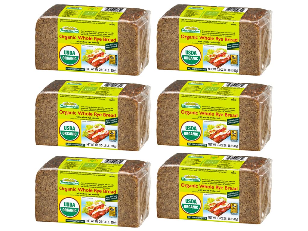 Mestemacher Whole Grain Bread (Organic Whole Rye, 17.6 oz, pack of 6)