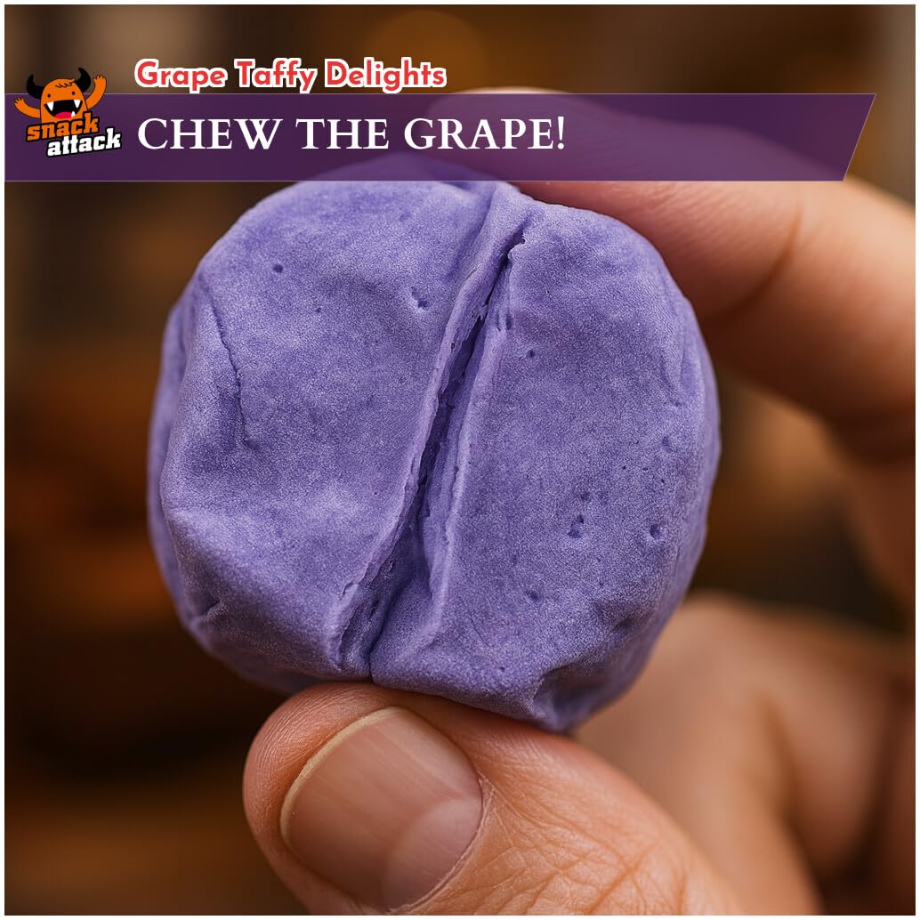 Grape Salt Water Taffy by Snack Attack, Individually Wrapped Bulk 3lb Bag - Chewy Saltwater Taffy Candy, Classic Grape Flavor |