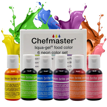 Chefmaster - Neon Liqua-Gel Food Coloring - Fade Resistant - 6 Pack of 20ml Bottles - Stunning Vivid Colors with Lightweight and