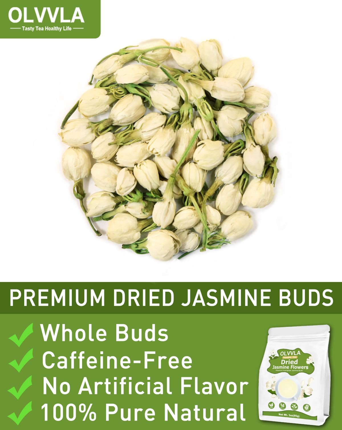 Olvvla Dried Jasmine Flowers - 100% Natural Edible Flowers - 3oz/85g - Non-GMO Loose Leaf Herbs