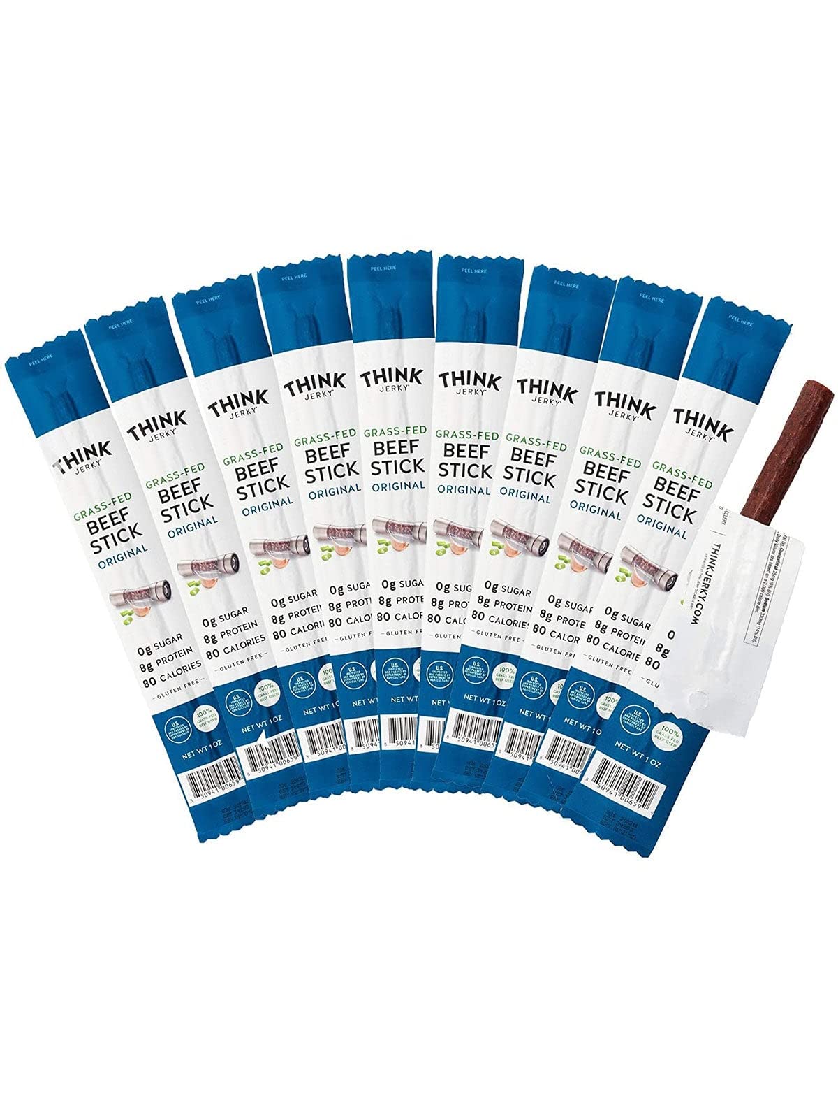 Think Jerky, Original Grass-Fed Beef Sticks (1.0 Ounce Sticks, Pack Of 20 Sticks) - Sugar Free, Gluten Free, Non Gmo, No Nitrate