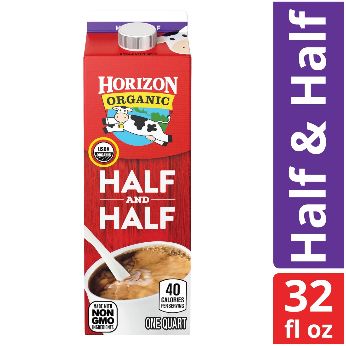 Horizon Organic Half and Half, Ultra Pasteurized Milk and Cream, Great as a Coffee Creamer and for Cooking and Baking, 32 fl oz