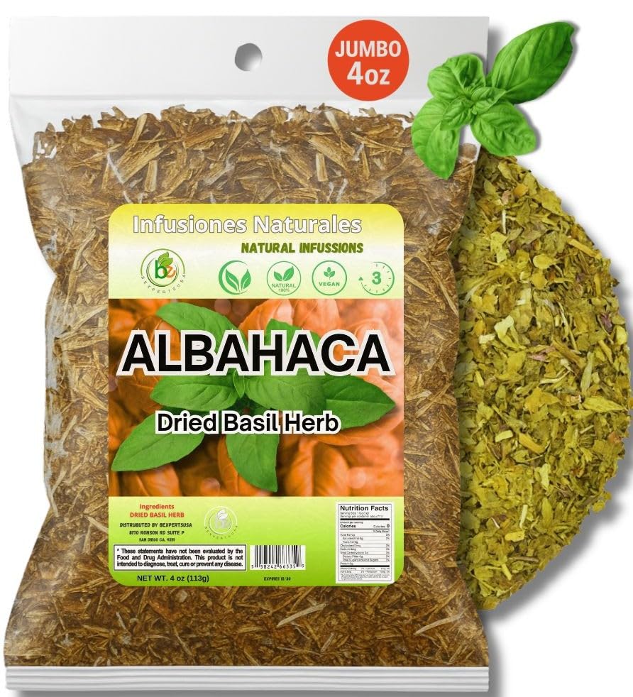 Albahaca Seca Para T? Y Condimento(Dried Basil Leaves - 4 Oz (113 G) - 100% Natural  Non-Gmo  Vegan - Loose Leaf For Tea & Seasoning - Aromatic & Flavorful - By Bexpertsusa