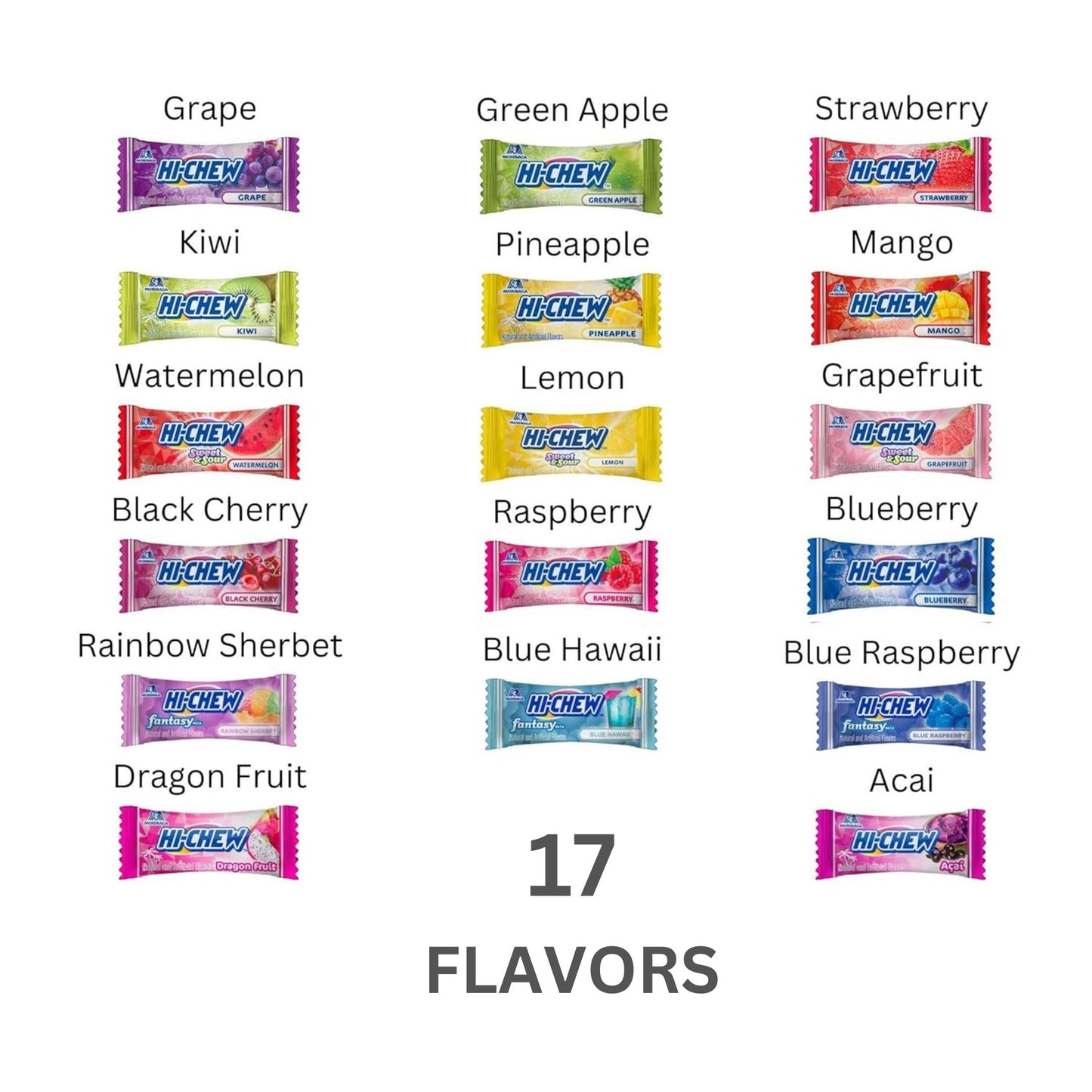 Hi-Chew Variety Mix, Pack Of 6 Bags - 17 Flavor Assort - Unique Fun Soft & Chewy Taffy Candy - Immensely Juicy Fruit Flavors - Individually Wrapped For Sharing