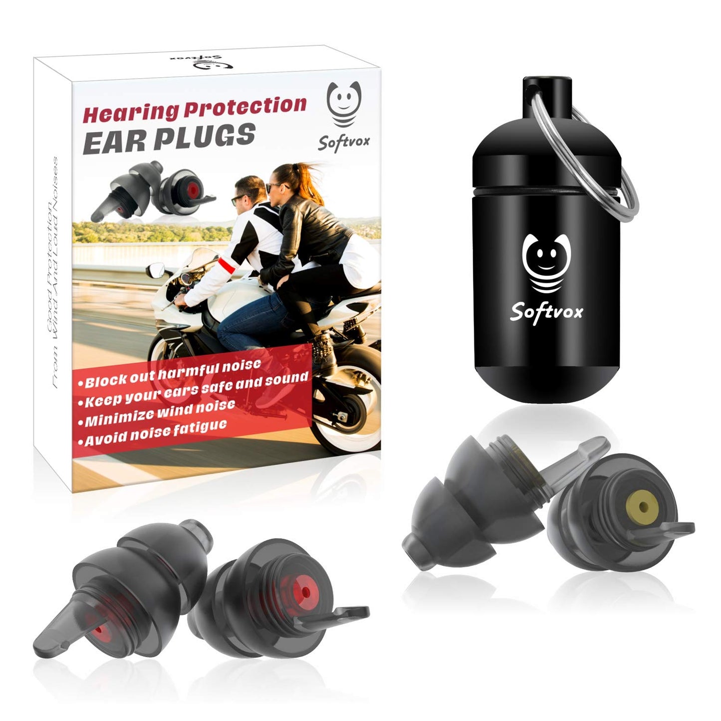 Softvox Motorcycle Ear Plugs 2 Pairs, Wind Noise Reduction & Premium Hearing Protection, 100X Reusable Earplugs For Motor, Motor