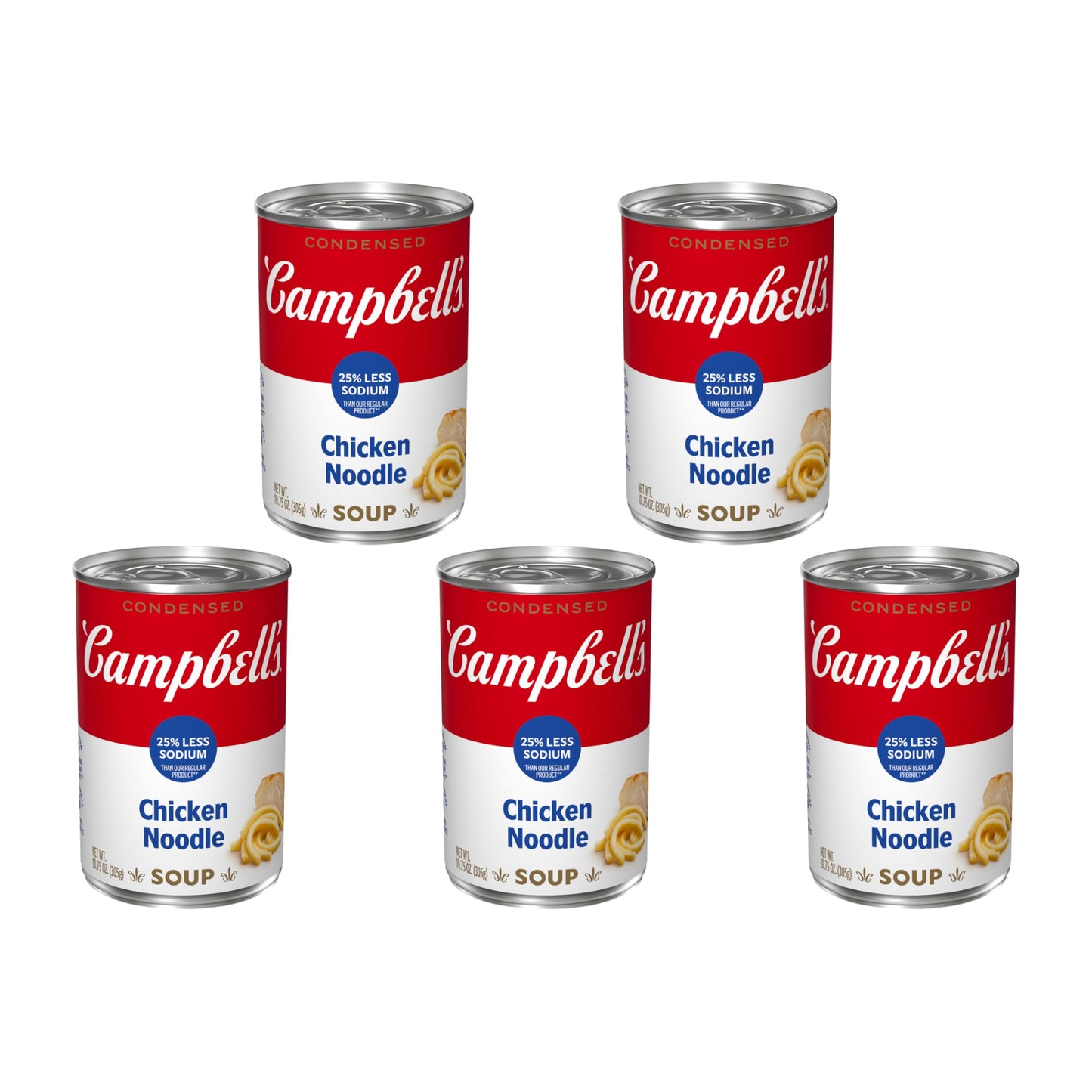 Campbells Condensed 25% Less Sodium Chicken Noodle Soup, 10.75 oz Can (Pack of 5)