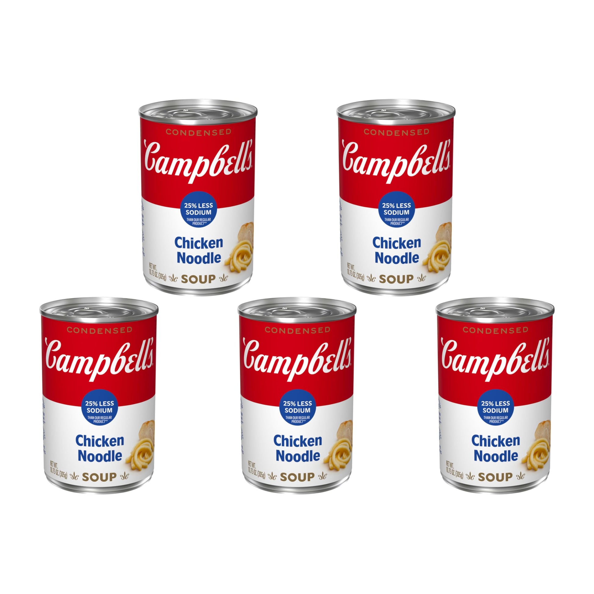 Campbells Condensed 25% Less Sodium Chicken Noodle Soup, 10.75 oz Can (Pack of 5)