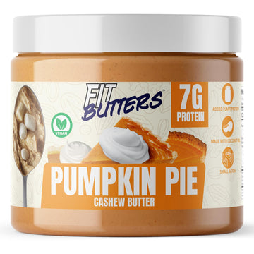 Fit Butters Pumpkin Pie Cashew Butter Spread - Added Protein and Coconut Oil, Low Carb, Low Sugar, Complete Protein Dessert Flav
