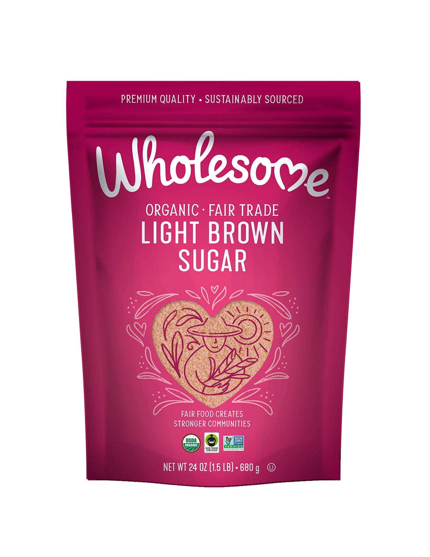 Wholesome Sweeteners 24-Ounce Organic Light Brown Sugar, Fair Trade, Non GMO, Gluten Free & Vegan, Sugar for Baking and Glazing,