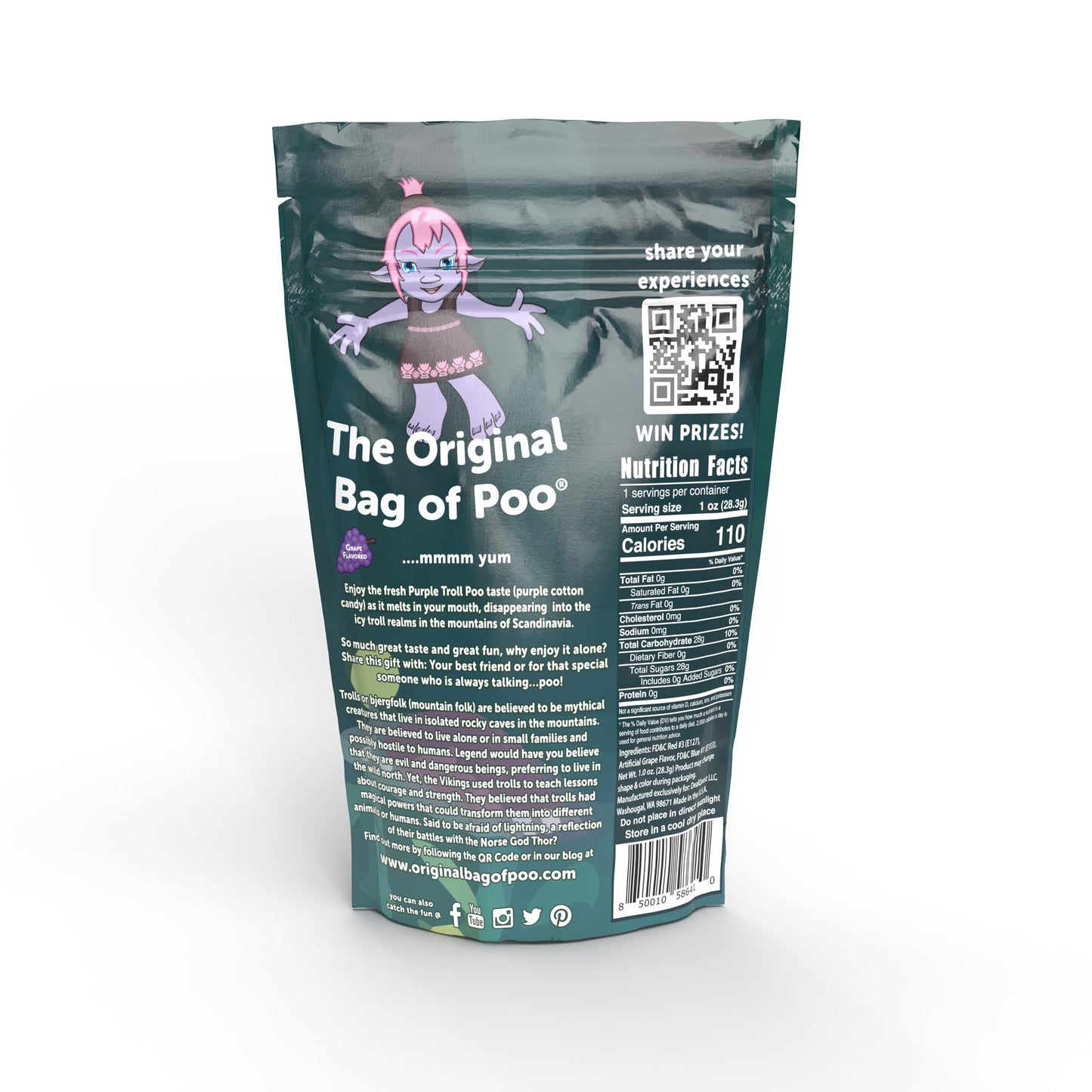 The Original Bag Of Poo®, Troll Poo (Grape Flavored Cotton Candy) Novelty Poop Gag Gift (1 Oz. Single Bag), Free Sticker Inside.