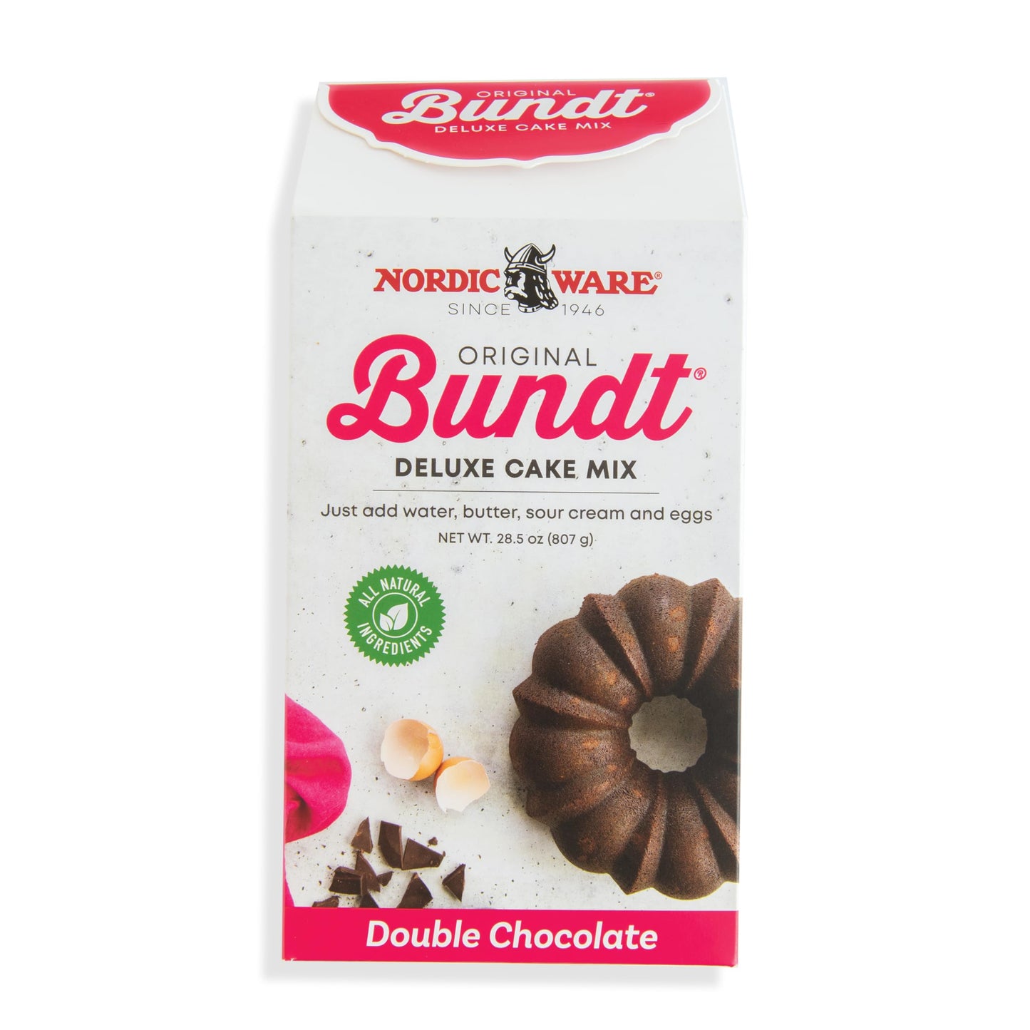 Nordic Ware Double Chocolate Bundt Cake Mix, 28.2 Ounce, Brown, Model 77724