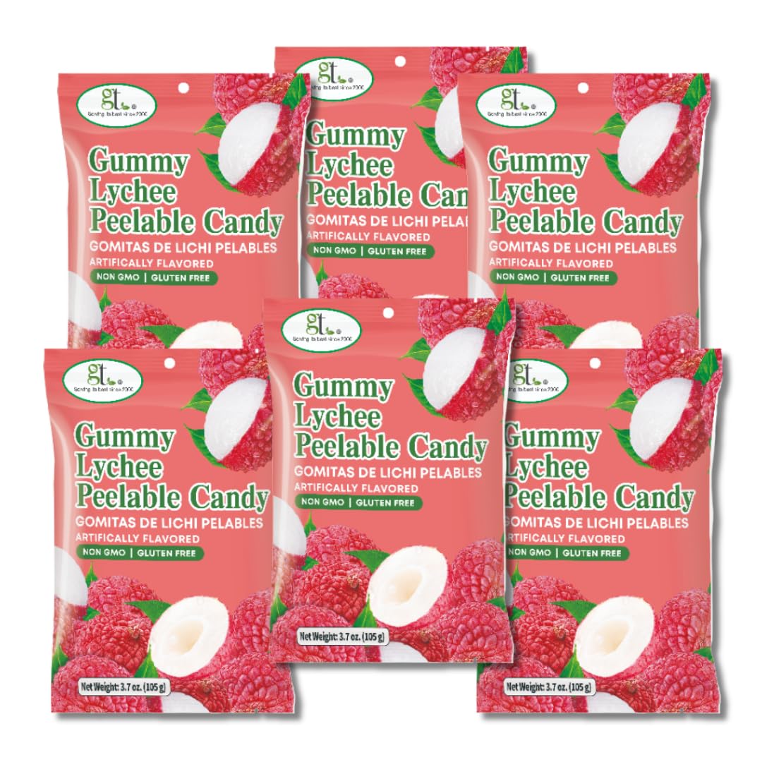 GT Gummy Lychee Peelable Candy, 3.7 oz, Non GMO, Gluten Free (6 Pack)