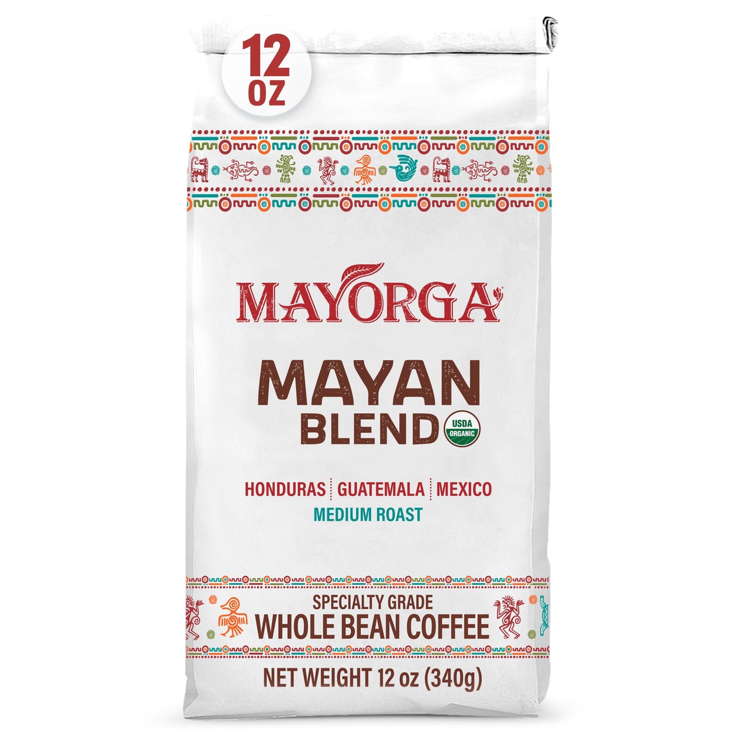 Mayorga Organic Coffee Mayan Blend, Medium Roast, Whole Bean, 12oz, 100% Arabica, USDA Organic, Non-GMO, Kosher