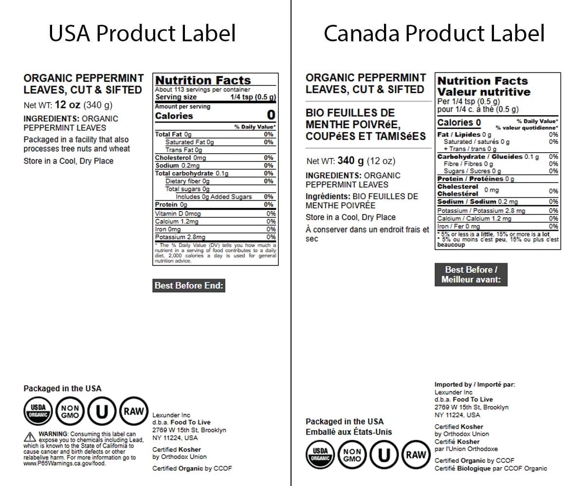 Food to Live Organic Peppermint Leaves, Dried & Cut, Non-GMO, Caffeine-Free, 12 Ounces