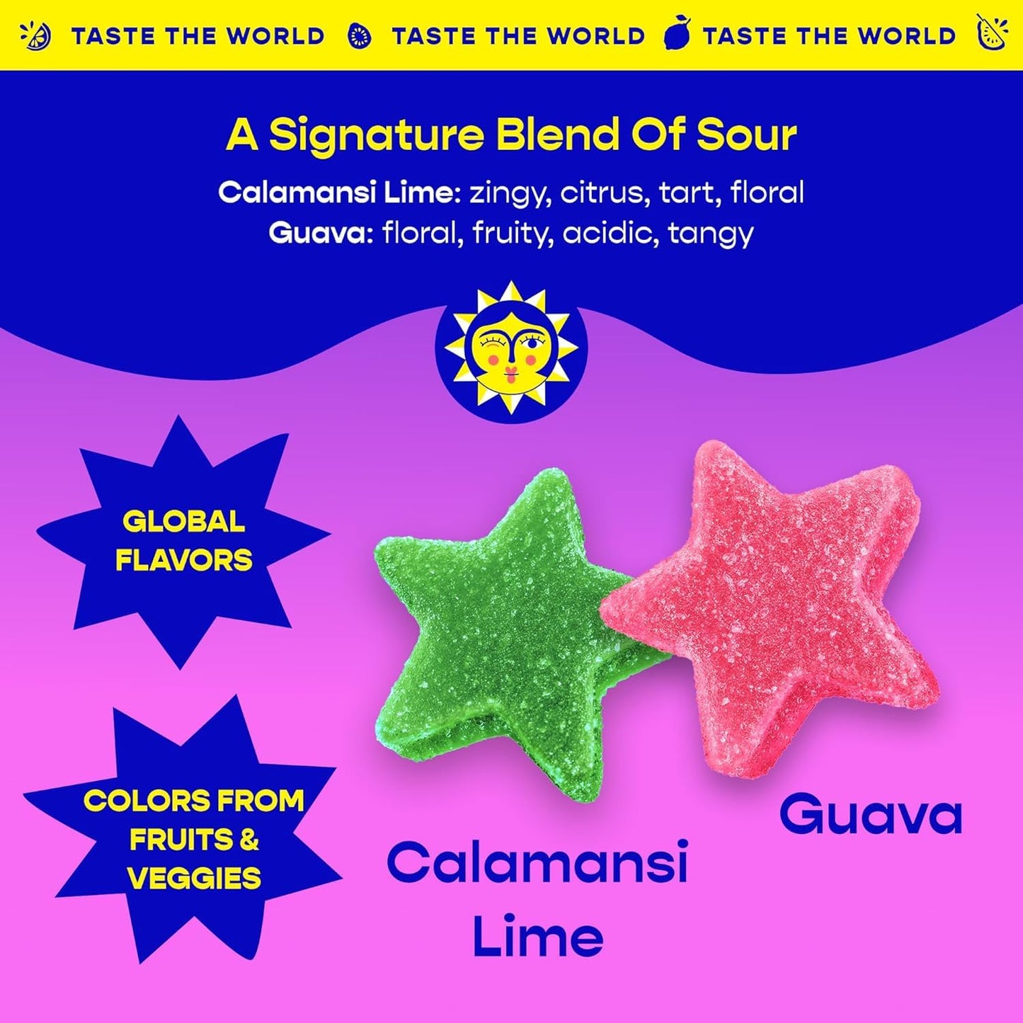 Better Sour Variety Pack  Guava Calamansi  Pomegranate Apricot  and Passion Fruit Sour Gummy Stars  Bold Fruit Flavor  mouthwatering Sour Candy  Vegan and Gluten-Free   6 Pouch Set
