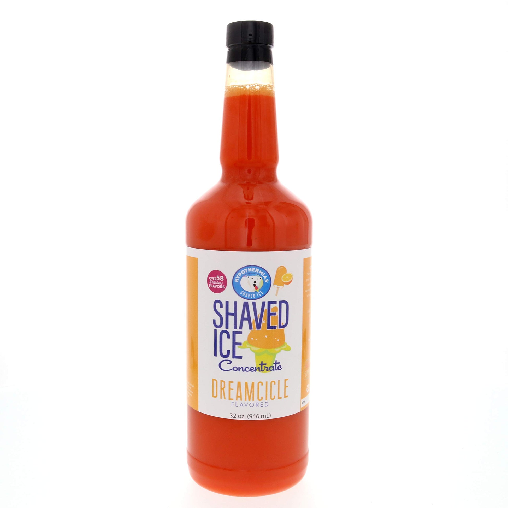 Hypothermias Shaved Ice Syrup Concentrate - Dreamcicle Flavor - 32 Fl Oz Quart - Makes 8 Gallons - Unsweetened