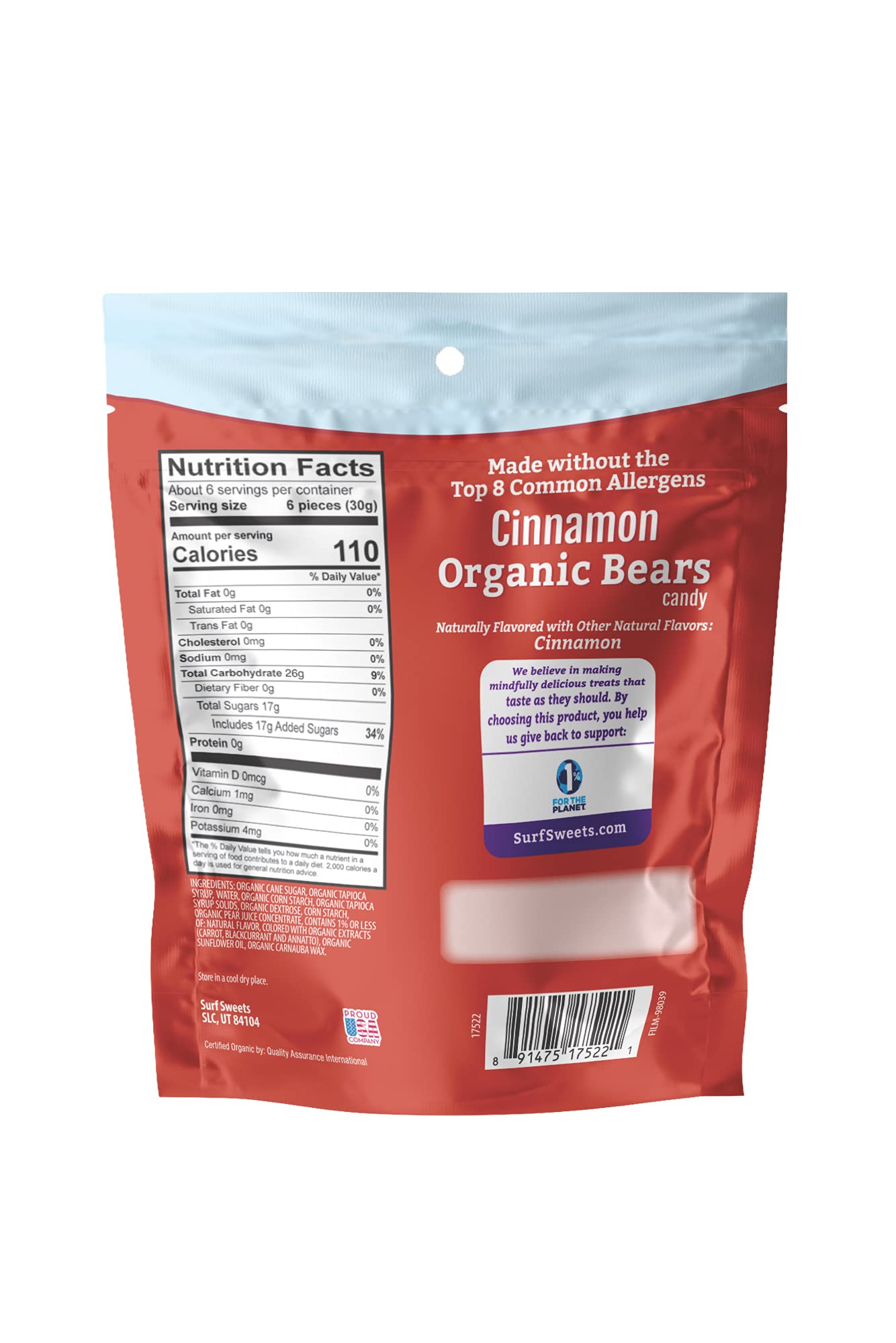 Surf Sweets Organic Bears, Cinnamon, Usda Organic, Vegan, Gluten Free & Non-Gmo, 6 Oz (Pack Of 8)