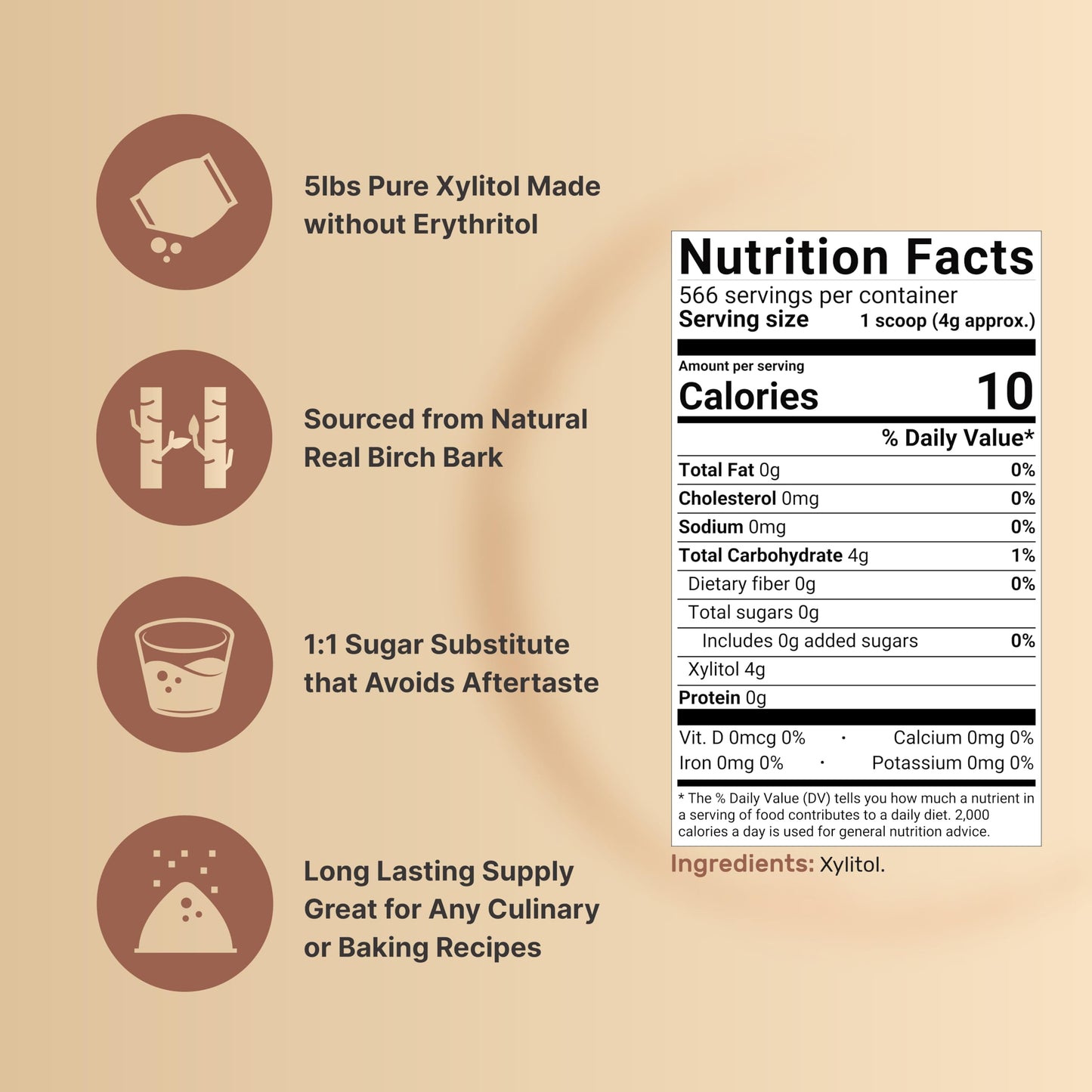 NatureBell Xylitol Sweetener  5lbs | Natural Birch Crystal Source - 1:1 Sugar Substitute - Sweet Flavor with No Erythritol - Low Calorie & Glycemic Impact - Sugar Free  No Aftertaste  Non-GMO
