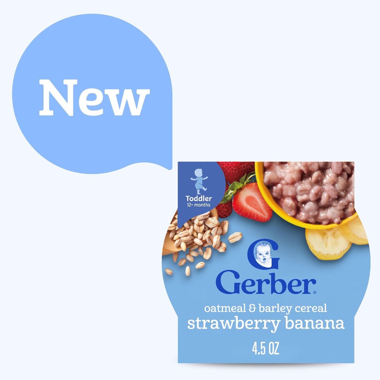 Gerber Toddler Food, Baby Food, Breakfast Oatmeal With Barley, Strawberry Banana Flavor, Cereal, Iron Helps Support Brain Development, 8 Pack