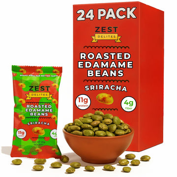 Crunchy Dry Roasted Edamame Beans Snack by Zest Delites, Sriracha, Vegan, Low Calorie (110cal) High Protein Snacks (11g), Low Ca