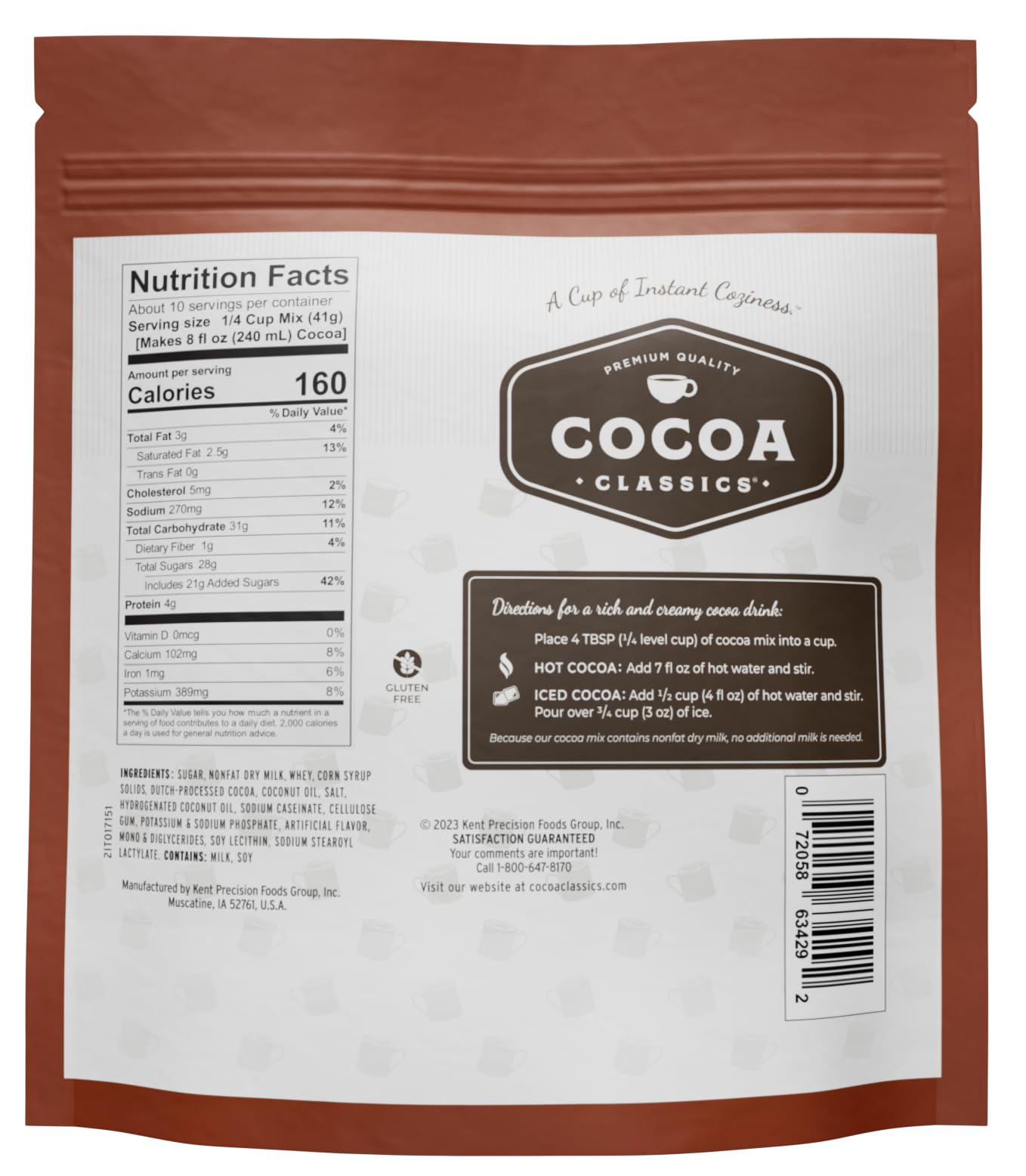 COCOA CLASSICS Hot Chocolate Mix, Gluten Free, Dairy Friendly, 14.8 oz Pouch