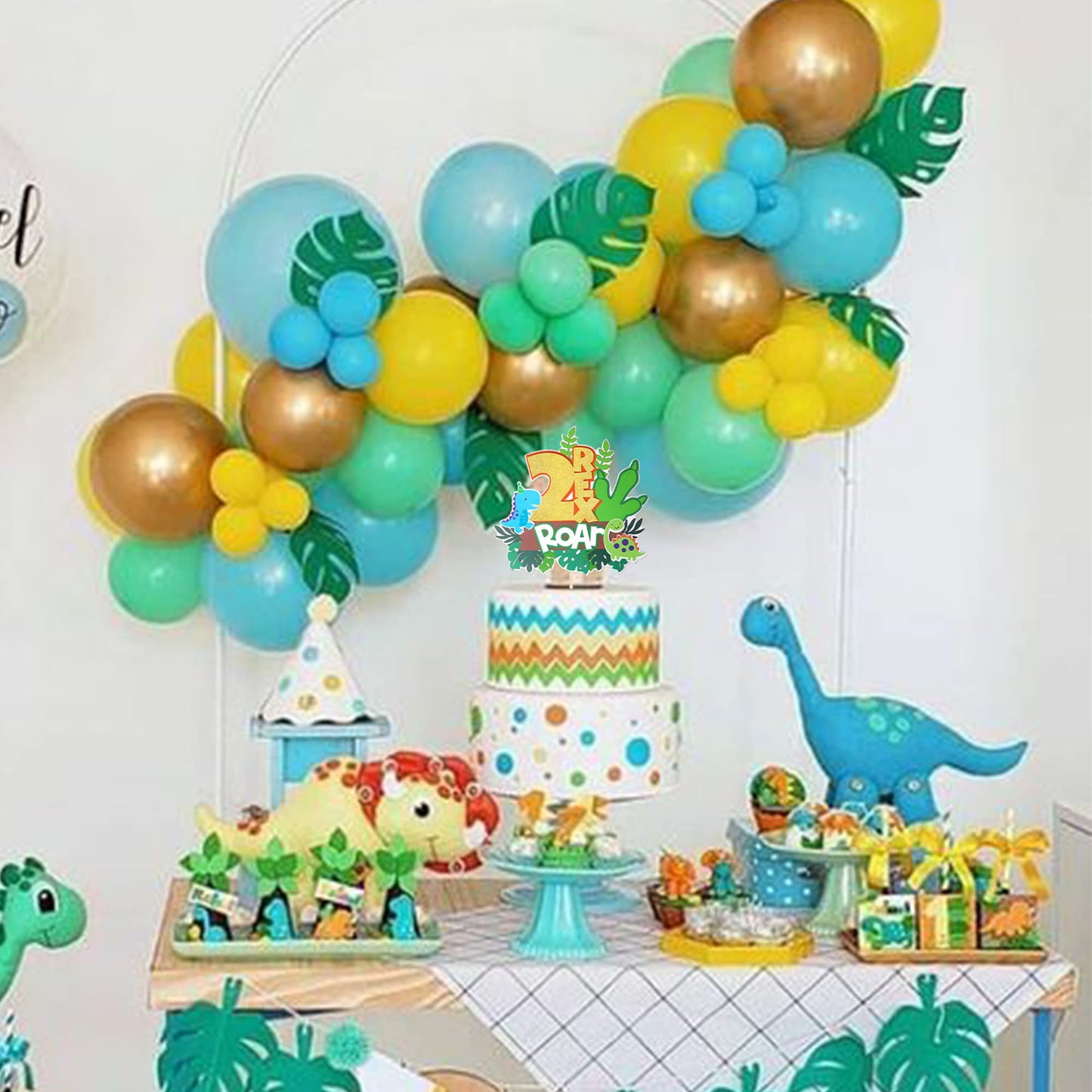 Rssta i Dinosaur 2nd Birthday Cake Topper, Blue, W 6 inch * H 8 inch, Paper, Model XM107-Blue 2, Perfect for Dino Theme Party Decorations