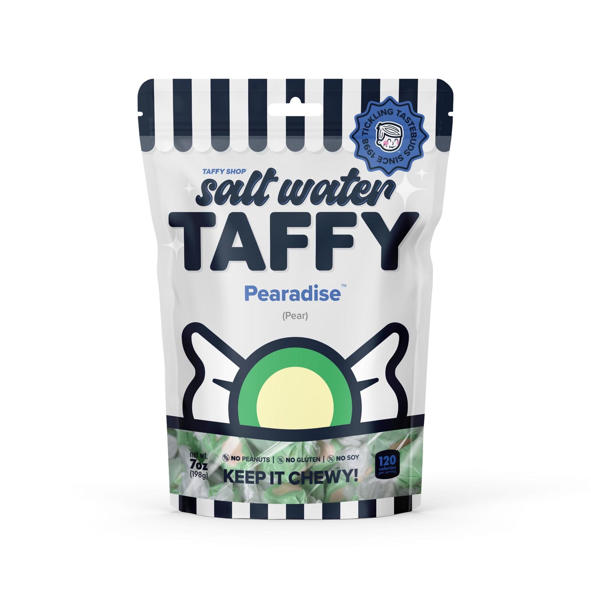Taffy Shop Pearadise, Pear Salt Water Taffy - Gourmet Soft Chewy Candy, Bulk Sweet Snack, Fresh Gift & Gluten-Free, 140 Individu