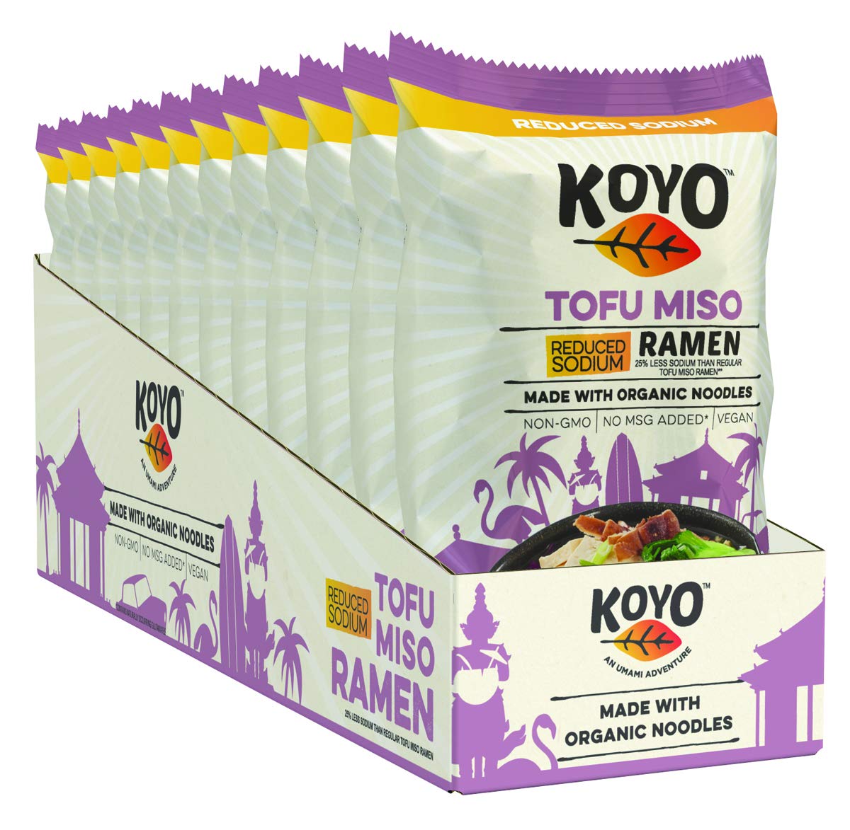 Koyo Ramen Soup, Tofu Miso Reduced Sodium, Made With Organic Noodles, No MSG, No Preservatives, Vegan, 2.1 Ounces Per Package (1