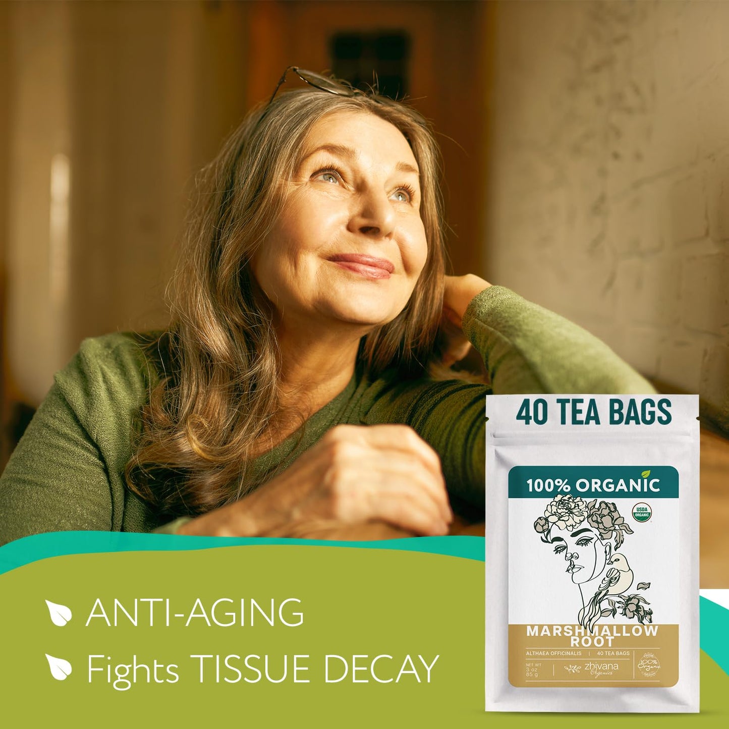 Marshmallow Root Tea Organic (40 Tea Bags) - Medicinal Teabags to Support Throat & Digestive Comfort (Althaea Officinalis) - Caffeine-Free  Non-GMO
