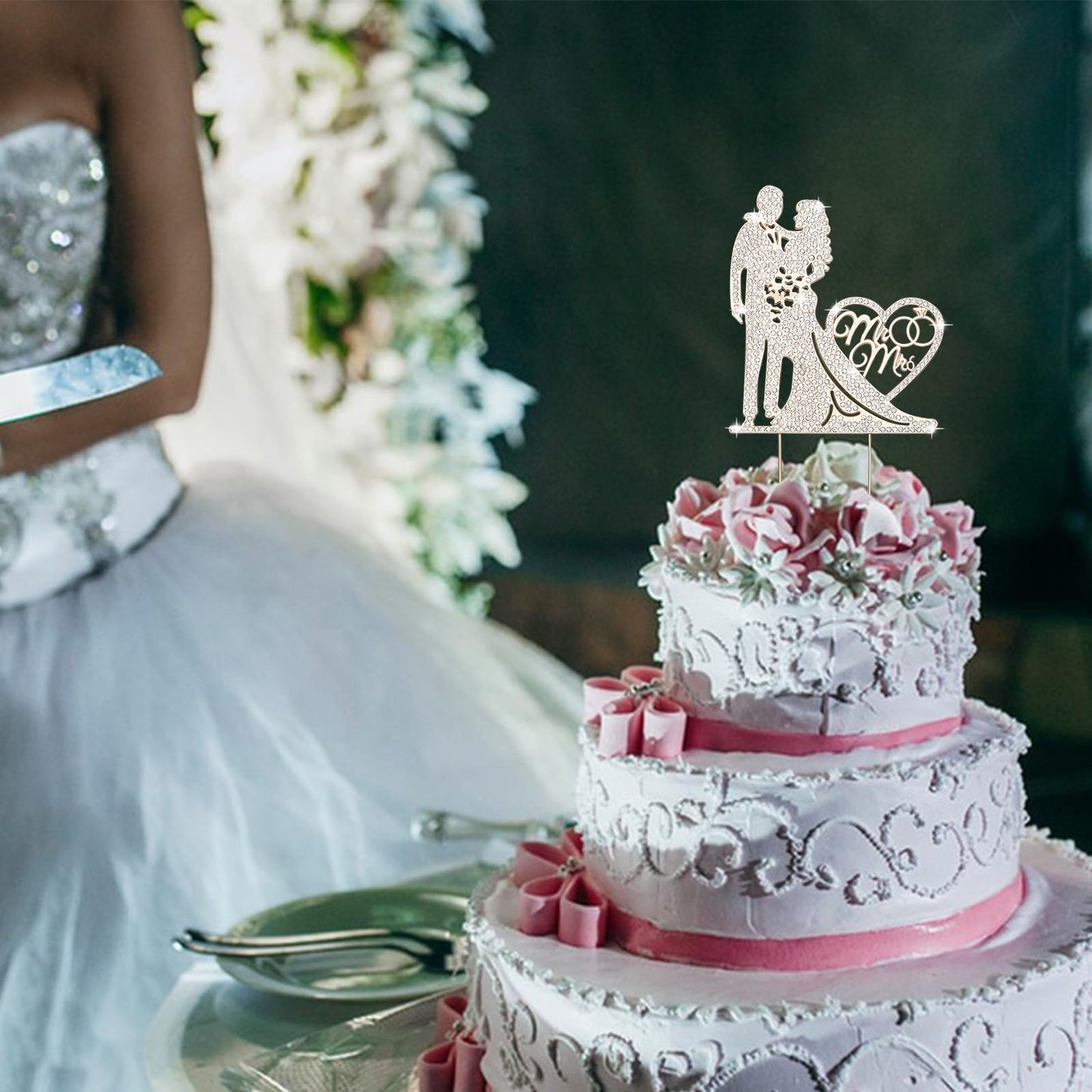 Jaciya Wedding Cake Topper Rhinestone Metal Mr And Mrs Cake Topper Wedding Bride And Groom Bridal Shower Party Rose Gold Wedding