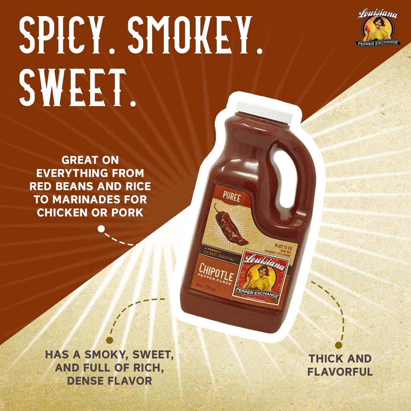 Louisiana Pepper Exchange Chipotle Pepper Puree, Fresh Replacement, 64 Ounces, Ideal for Tex-Mex, BBQ, Catering, and Big Parties