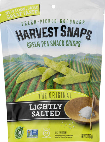 Harvest Snaps Veggie Chips (Lightly Salted Green Pea Snack Crisps, 3.3 oz) | Powered by Plant Protein, Gluten Free, Non-GMO Bake