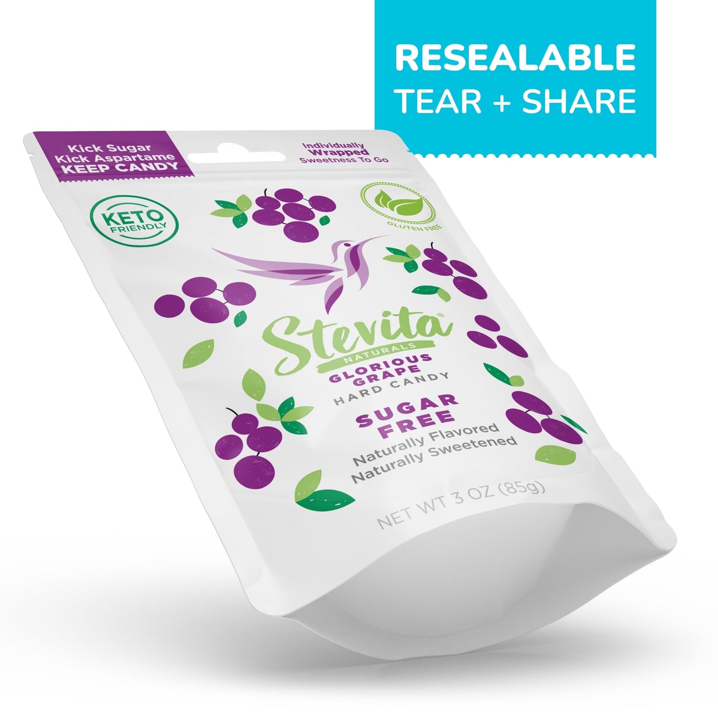 Stevita Hard Candy, Glorious Grape - 25 Individually Wrapped Pieces - Sugar & Aspartame Free - Naturally Flavored & Sweetened -